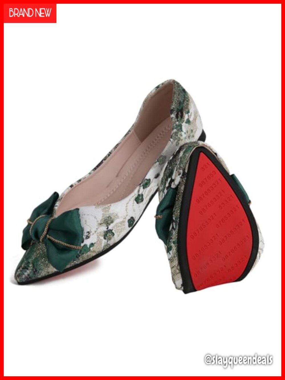 Women's Pointed Toe Ballet Flats Bow Embroidered Slip On Comfort Shoes